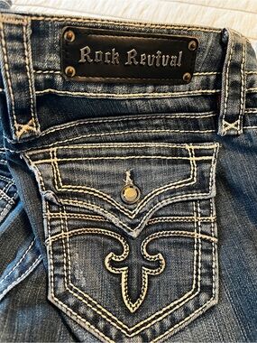 Rock Revival Blue Denim Jeans with White Stitching